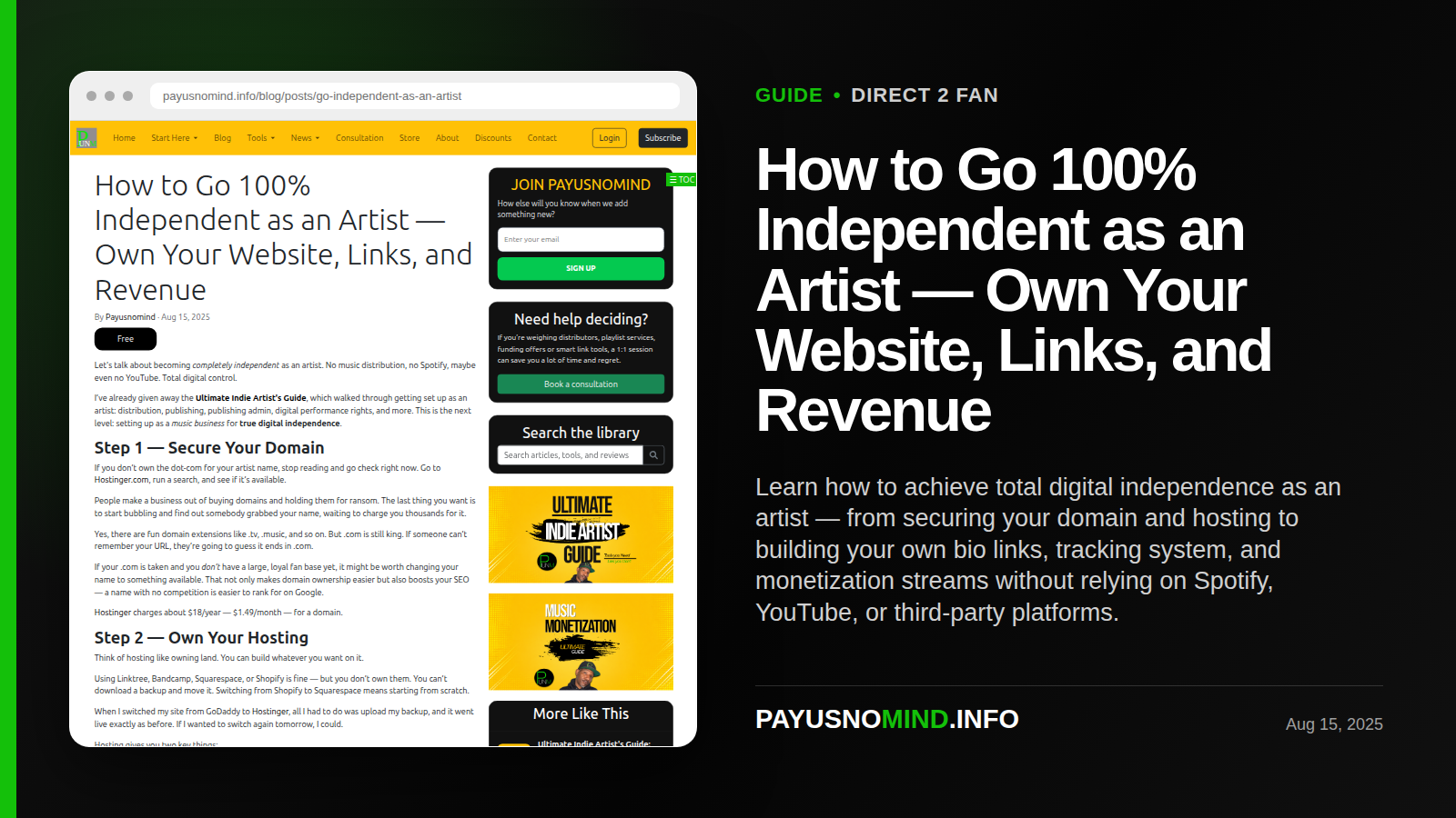 How to Go 100% Independent as an Artist — Own Your Website, Links, and Revenue