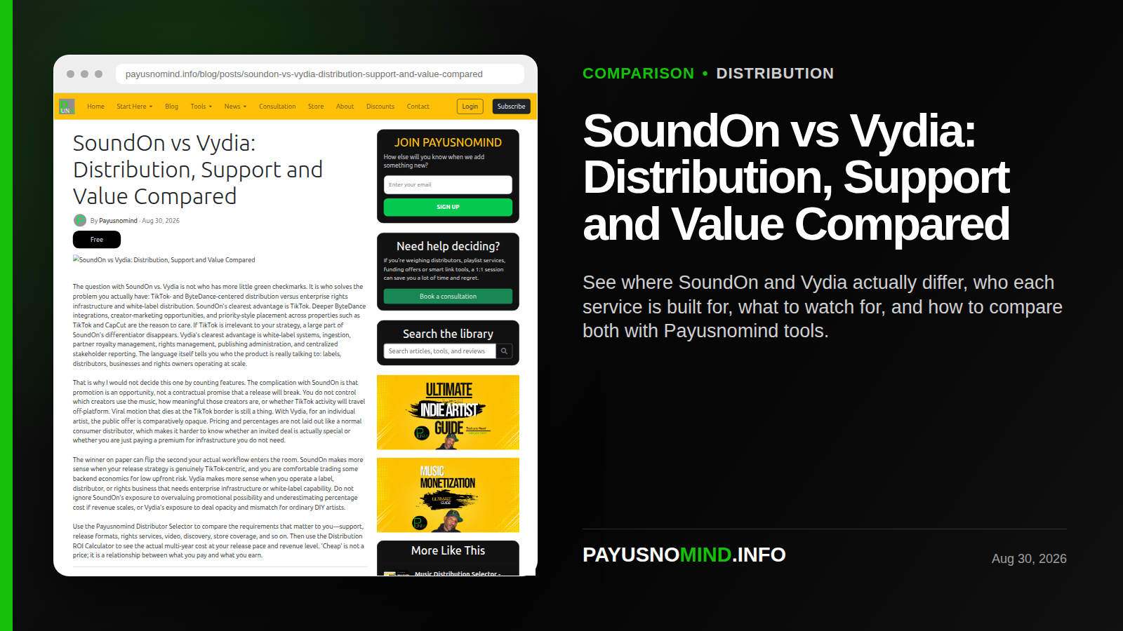 SoundOn vs Vydia: Distribution, Support and Value Compared