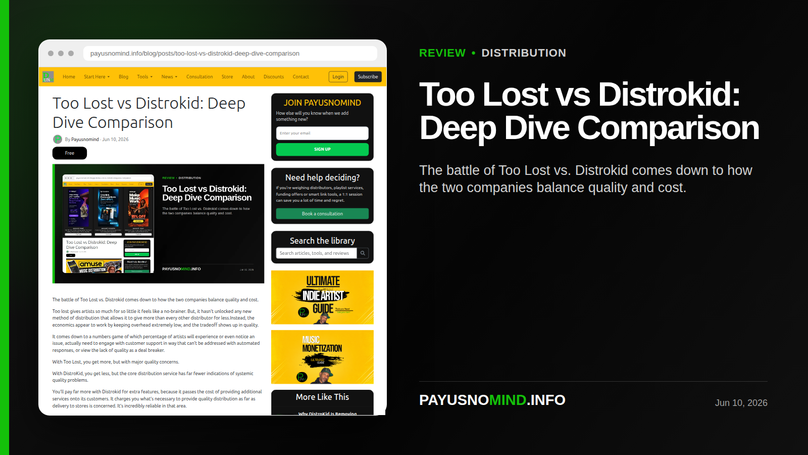 Too Lost vs Distrokid: Deep Dive Comparison